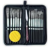 Без бренда «Коробка 50 шт.: Набор кистей для рисования в чехле, премиум набор (15 нейлоновых кистей, 1 мастихин) белые» в Мурманске