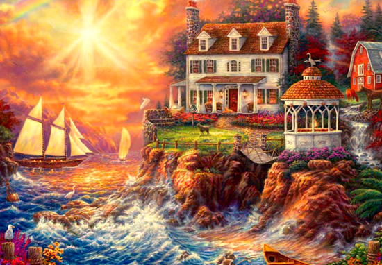 Картина по номерам 40x50 Милый домик и альтанка у моря