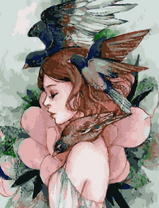 Без бренда «Девушка с большим цветком и птицы» в Мурманске в интернет-магазине  Без бренда «Девушка с большим цветком и птицы» в Мурманске