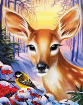 Оленёнок и синичка на рябине