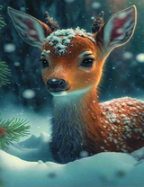 Маленький оленёнок среди снега