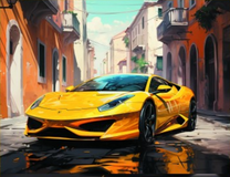 Желтое Lamborghini в маленькой улочке