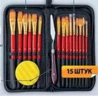 Без бренда «Коробка 50 шт.: Набор кистей для рисования в чехле, премиум набор (15 нейлоновых кистей, 1 мастихин) красные» в Мурманске
