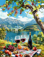 Без бренда «Винный натюрморт с бокалами, бутылкой вина, фруктами и ягодами» в Мурманске