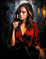 Девушка в красном платье с бокалом вина