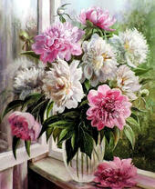 Без бренда «Пионы в прозрачной вазе у окна» в Мурманске